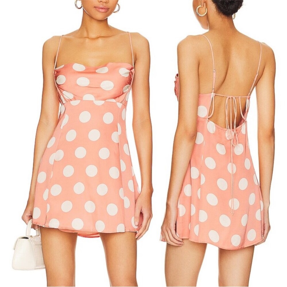 For Love And Lemons Peach Orange White Polka Dot Mirabelle Mini Dress